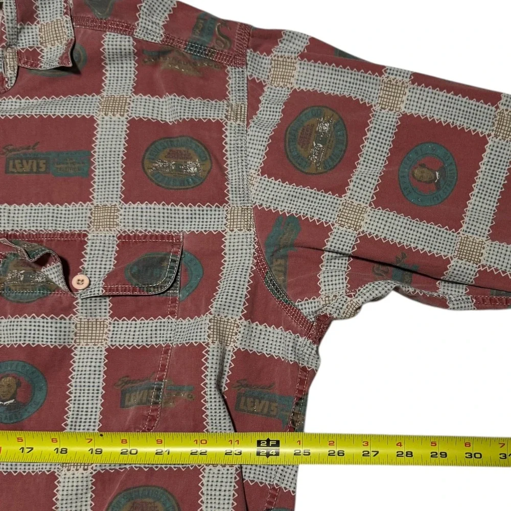 Vintage Levi's Cotton Logo All Over Print Casual Button Up Shirt Men's‎ XL FLAW